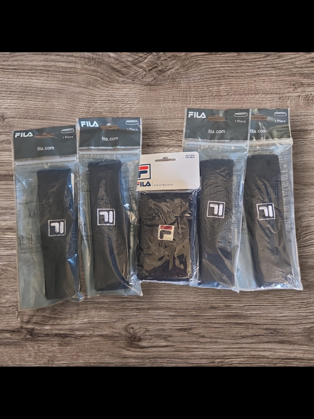 Fila Black Wristbands with White Logo - Pack of 5